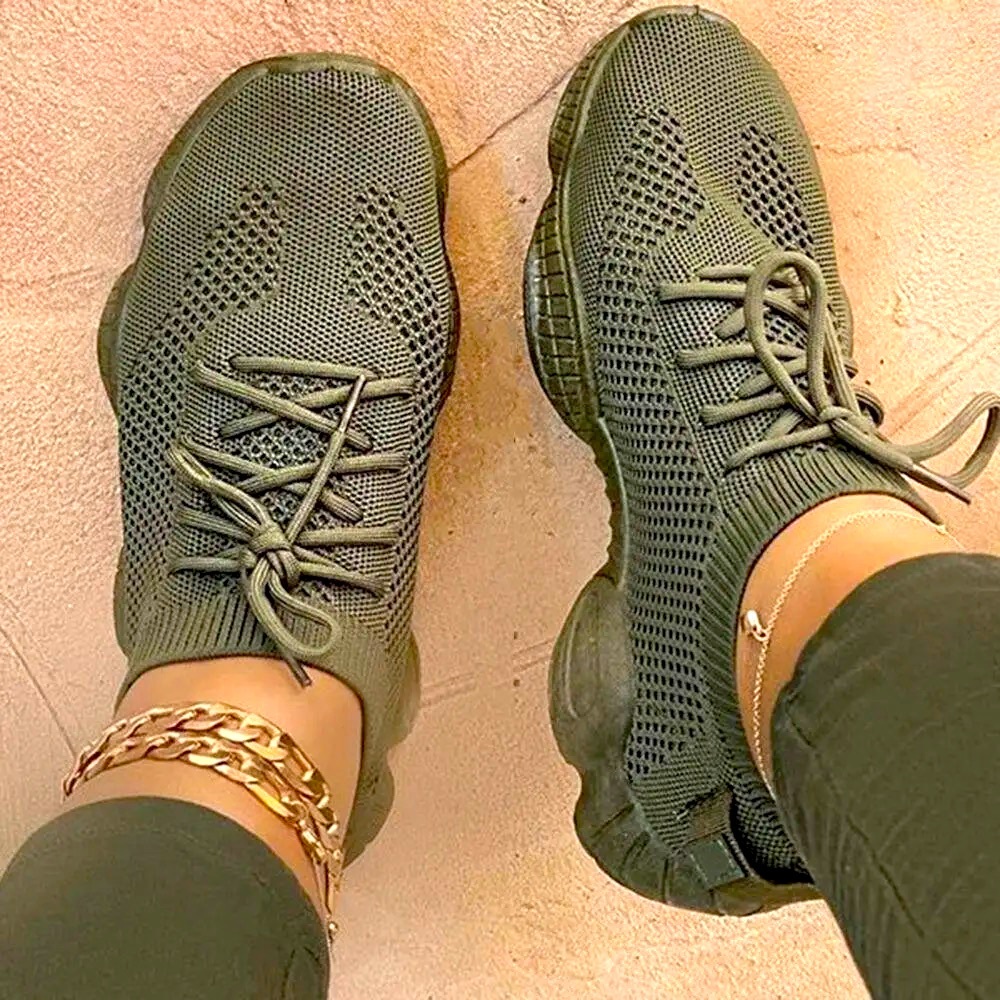 Olive Green Breathable Sneakers Cute & Comfy